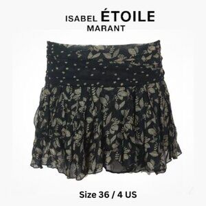 Isabel Marant Etoile Mini Skirt Prune Black Printed Georgette Size FR 36 / US 4